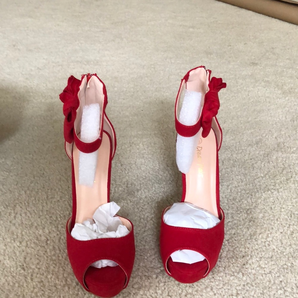 Red suede platform heels, 5”heels 1.5” platform